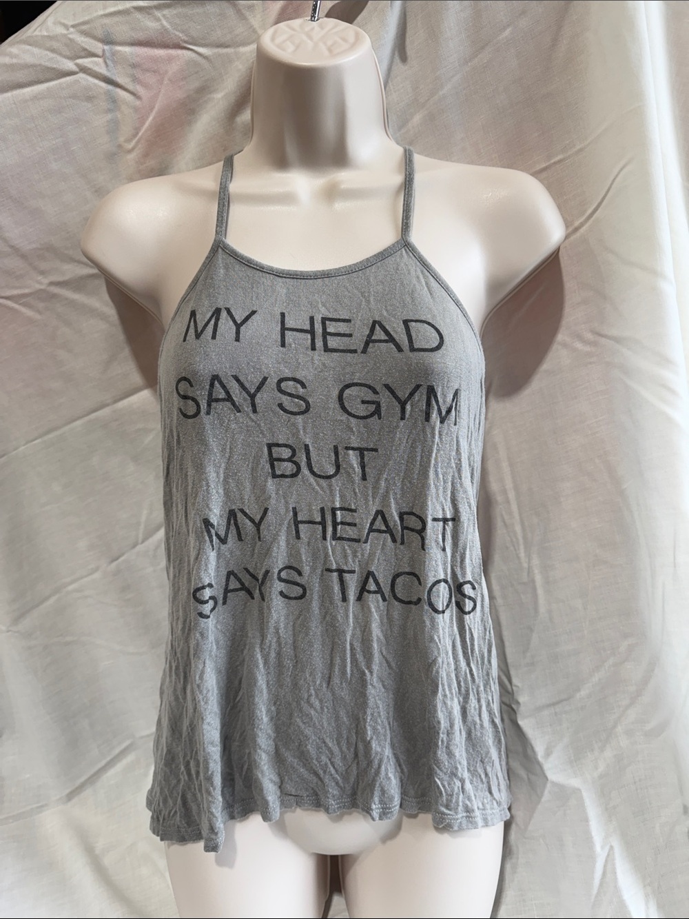 Gray Graphic Halter Tank Top - MY HEAD SAYS GYM But MY HEART SAYS TACOS